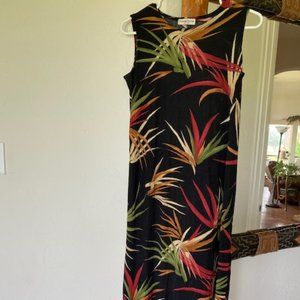 New NOTATIONS * long SEXY tank DRESS *Black TROPICAL floral * no wrinkle * S / M